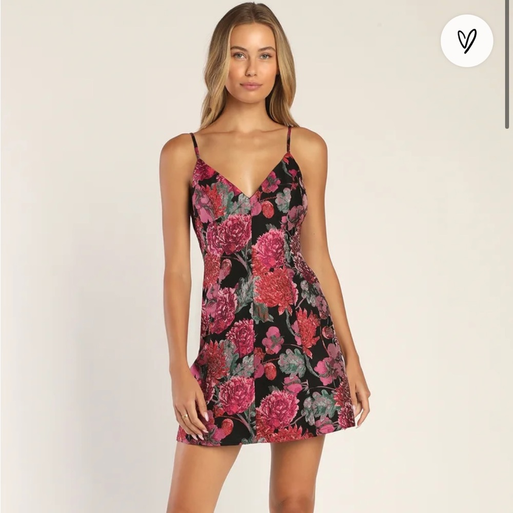 Lulus Bewitching Blooms Black Floral Jacquard Mini Dress with Pockets